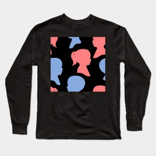 Child Silhouettes - Pink and Blue on Black Background Long Sleeve T-Shirt